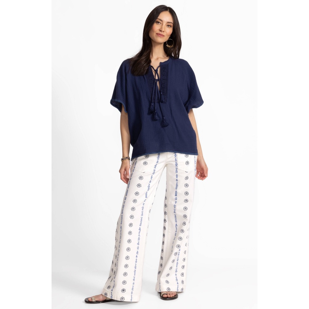 Johnny Was‎ Wide Leg Floral Embroidered Denim Trouser Pants White Blue NWT 25/2 - Picture 2 of 16